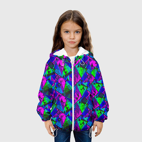 Детская куртка Неоновый абстрактный геометрический узор / 3D-Белый – фото 3