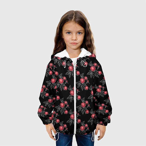 Детская куртка Акварельные розы на черном / 3D-Белый – фото 3