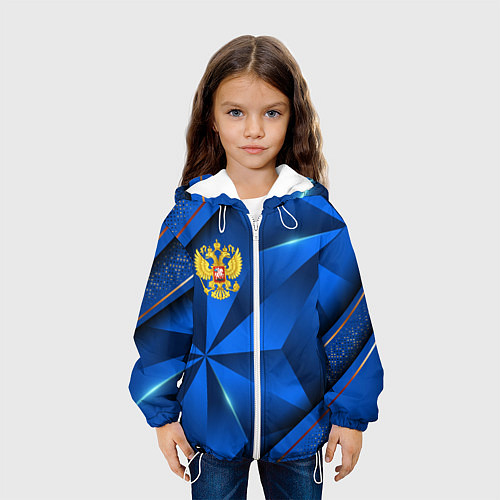 Детская куртка Герб РФ на синем объемном фоне / 3D-Белый – фото 3