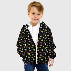 Куртка с капюшоном детская 90s pattern on black, цвет: 3D-белый — фото 2