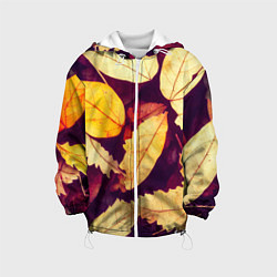 Куртка с капюшоном детская Осенняя листва узор, цвет: 3D-белый