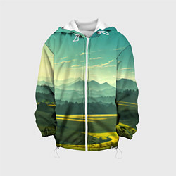Куртка с капюшоном детская Зелёная долина, пейзаж, цвет: 3D-белый