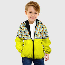 Куртка с капюшоном детская Желтый неоновый комбинированный узор, цвет: 3D-черный — фото 2