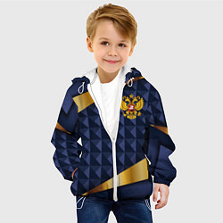 Куртка с капюшоном детская Золотой герб России на объемном синим фоне, цвет: 3D-белый — фото 2