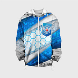 Куртка с капюшоном детская Синий герб России на объемном фоне, цвет: 3D-белый