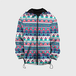 Куртка с капюшоном детская Этнический орнамент терракотово-серый полосатый, цвет: 3D-черный