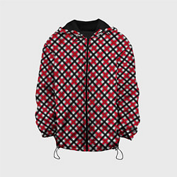 Куртка с капюшоном детская Красно-черный клетчатый узор шотландка, цвет: 3D-черный