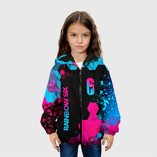 Детская куртка Rainbow Six - neon gradient: надпись, символ / 3D-Черный – фото 3
