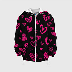 Куртка с капюшоном детская Розовые сердца, цвет: 3D-белый