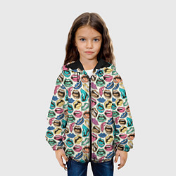 Куртка с капюшоном детская Губы разноцветные поп арт, цвет: 3D-черный — фото 2