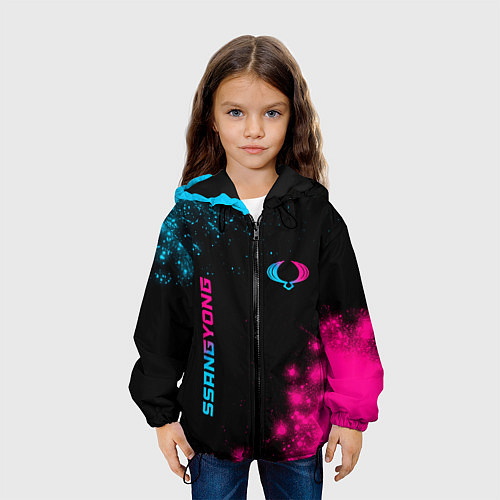 Детская куртка SsangYong - neon gradient: надпись, символ / 3D-Черный – фото 3