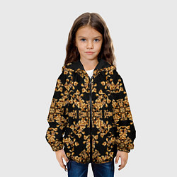 Куртка с капюшоном детская Золотая гжель узор цветы, цвет: 3D-черный — фото 2