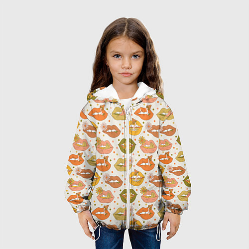 Детская куртка Губы и цветы поп арт хиппи / 3D-Белый – фото 3