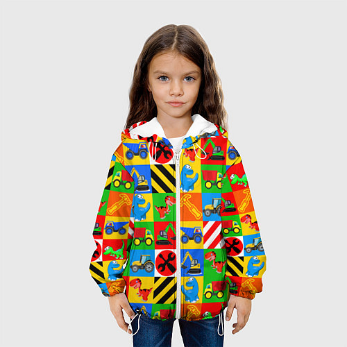 Детская куртка Машинки и динозаврики в кубиках / 3D-Белый – фото 3