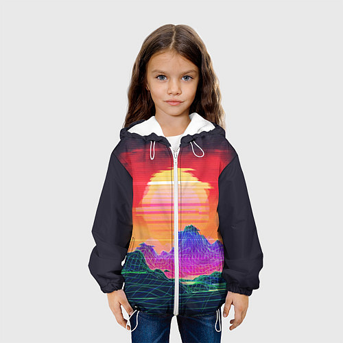 Детская куртка Синтвейв неоновые горы на закате / 3D-Белый – фото 3