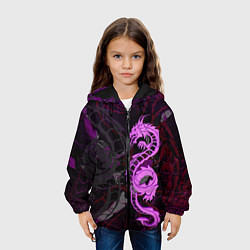 Куртка с капюшоном детская Неоновый дракон purple dragon, цвет: 3D-черный — фото 2
