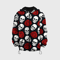 Куртка с капюшоном детская Весёлые черепки и розы, цвет: 3D-черный