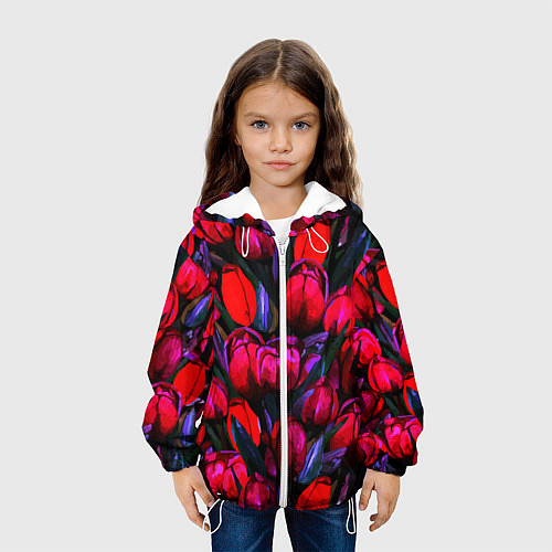Детская куртка Тюльпаны - поле красных цветов / 3D-Белый – фото 3