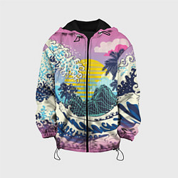 Куртка с капюшоном детская Штормовые океанские волны и пальмы, цвет: 3D-черный