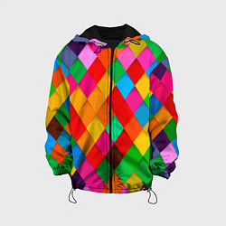 Куртка с капюшоном детская Цветные лоскуты - пэчворк, цвет: 3D-черный
