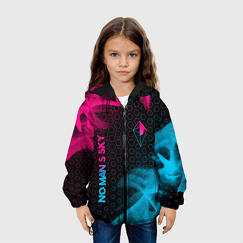 Детская куртка No Mans Sky - neon gradient: надпись, символ / 3D-Черный – фото 3