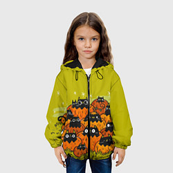 Куртка с капюшоном детская Хэллоуин - коты в тыквах, цвет: 3D-черный — фото 2