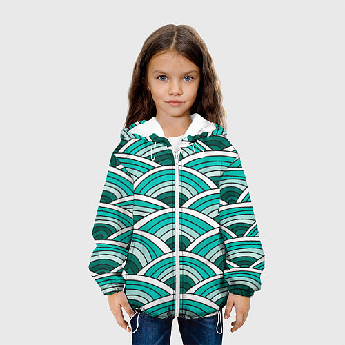 Детская куртка Зелёный окружные паттерны / 3D-Белый – фото 3