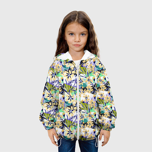 Детская куртка Цветочный узор на фоне в горошек / 3D-Белый – фото 3