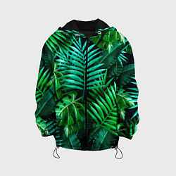 Куртка с капюшоном детская Тропические растения - текстура, цвет: 3D-черный