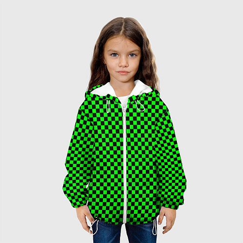 Детская куртка Зелёная шахматка - паттерн / 3D-Белый – фото 3