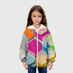 Куртка с капюшоном детская Абстрактные разноцветные геометрические фигуры, цвет: 3D-белый — фото 2