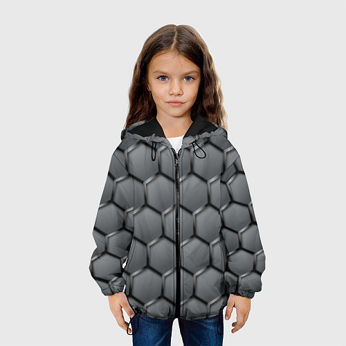 Детская куртка Стальные шестигранники на сером фоне / 3D-Черный – фото 3