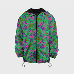 Куртка с капюшоном детская Яркий неоновый цветочный узор, цвет: 3D-черный