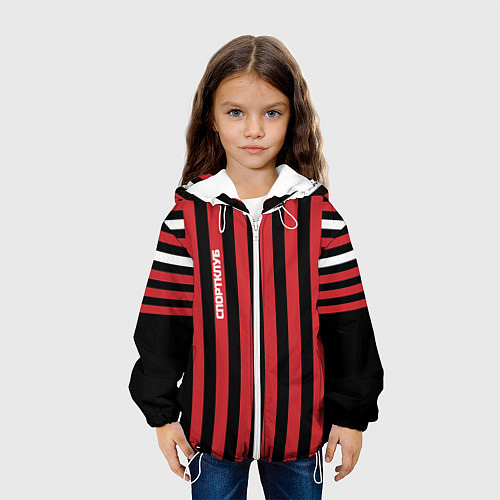 Детская куртка Красно черный полосатый узор Спортклуб / 3D-Белый – фото 3
