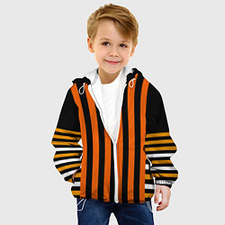 Куртка с капюшоном детская Полосатый узор в красных оранжевых тонах на черном, цвет: 3D-белый — фото 2