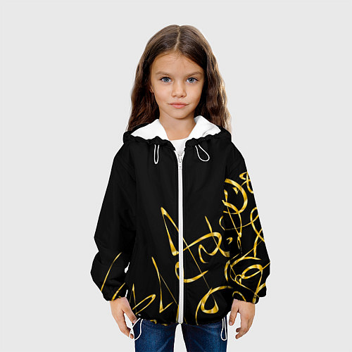 Детская куртка Золотая каллиграфия на черном фоне / 3D-Белый – фото 3