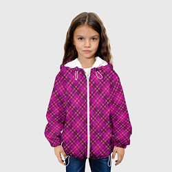 Куртка с капюшоном детская Малиново розовый узор в клетку, цвет: 3D-белый — фото 2