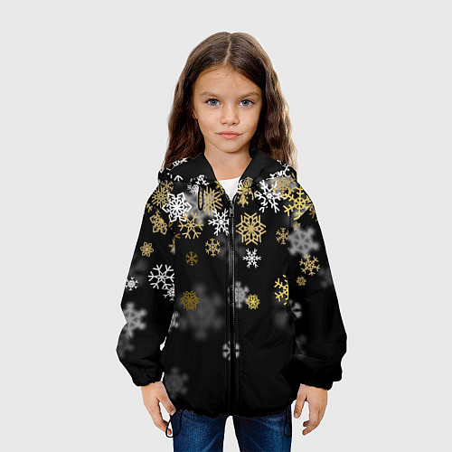 Детская куртка Золотые и белые снежинки / 3D-Черный – фото 3