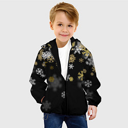 Куртка с капюшоном детская Золотые и белые снежинки, цвет: 3D-черный — фото 2