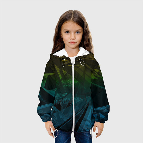 Детская куртка Черный абстрактный узор на сине-зеленом фоне / 3D-Белый – фото 3