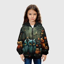 Куртка с капюшоном детская Совы в стиле Folk Art, цвет: 3D-черный — фото 2