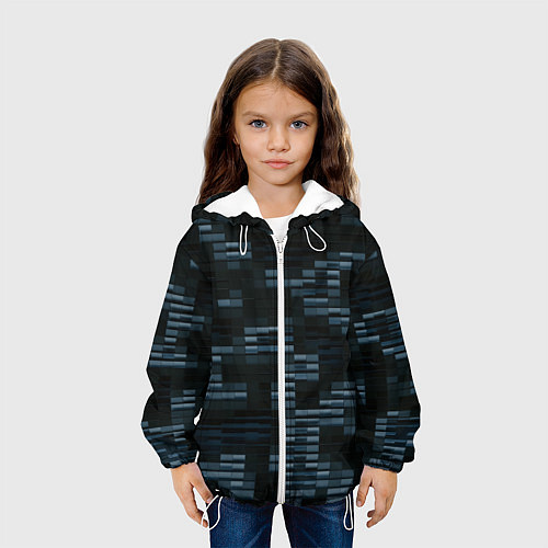 Детская куртка Чёрные и синие блоки во тьме / 3D-Белый – фото 3