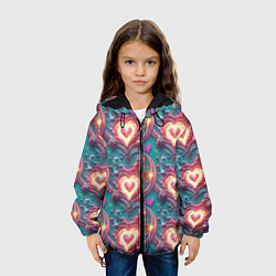 Куртка с капюшоном детская Паттерн пылающие сердца, цвет: 3D-черный — фото 2