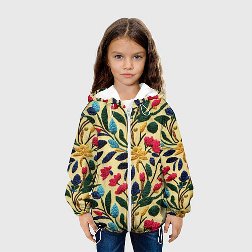 Детская куртка Эффект вышивки цветочная поляна / 3D-Белый – фото 3