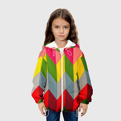 Детская куртка Разноцветный ромбический абстрактный паттерн / 3D-Белый – фото 3