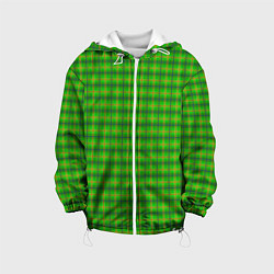 Куртка с капюшоном детская Шотландка зеленая крупная, цвет: 3D-белый