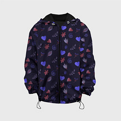 Куртка с капюшоном детская Паттерн с сердечками и цветами, цвет: 3D-черный
