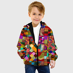 Куртка с капюшоном детская Лоскутное шитье, пэчворк из нейросети, цвет: 3D-черный — фото 2