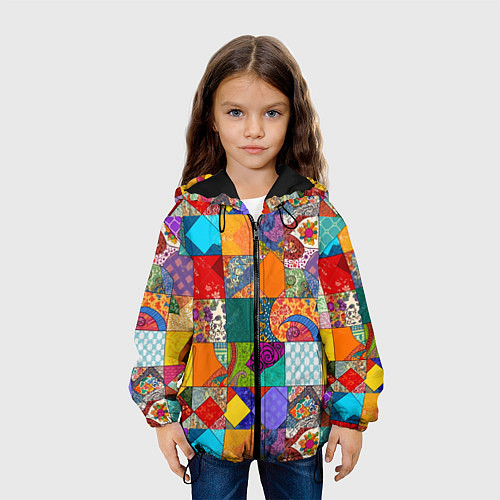 Детская куртка Разноцветные лоскуты / 3D-Черный – фото 3