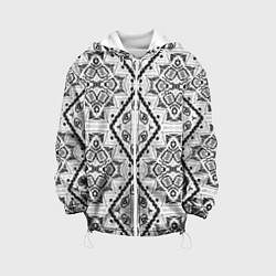 Куртка с капюшоном детская Бело-серый этнический орнамент, цвет: 3D-белый